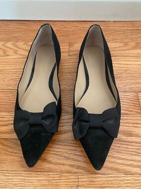 Ralph Lauren Black Pointed-Toe Bow Flats